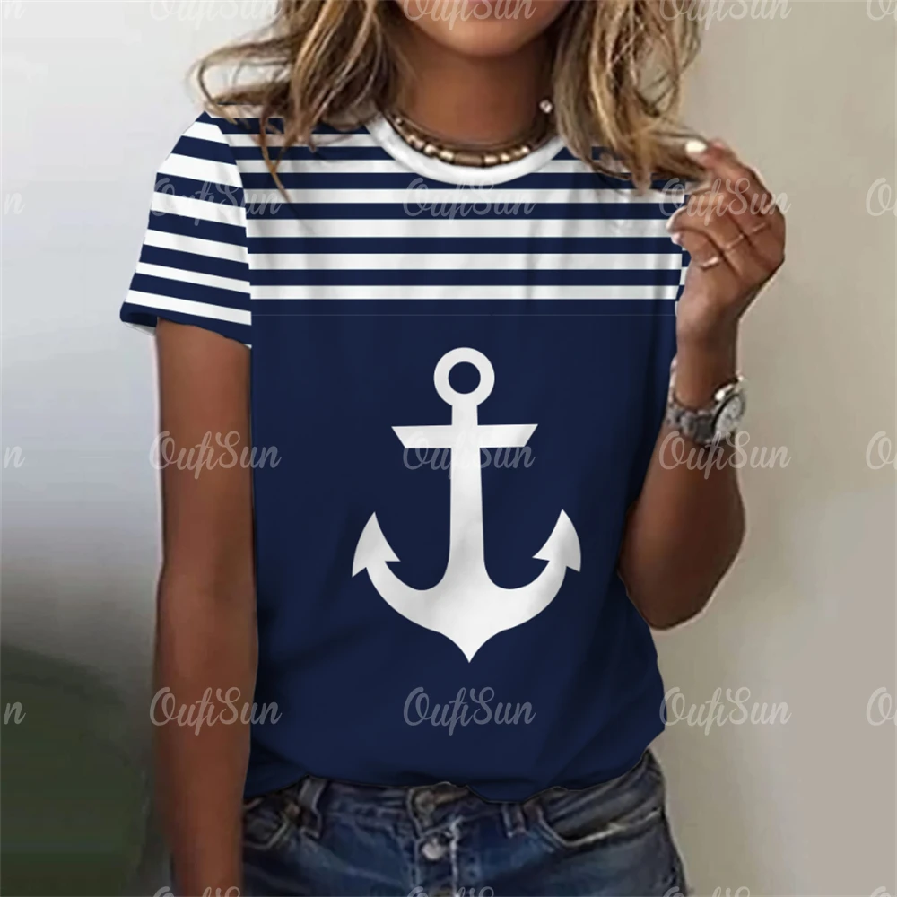 Women's T Shirt Ship Anchor Print Summer Casual Short Sleeve 3d T Shirts Streetwear O Neck Pullover Oversized Female Clothing
