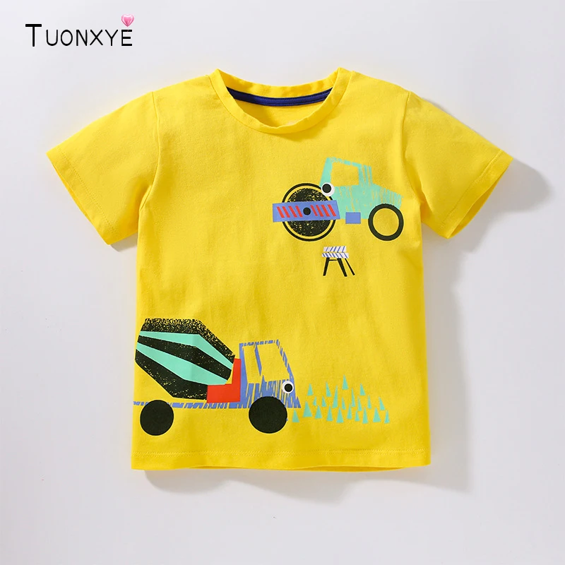 

Модная футболка TUONXYE с коротким рукавом для мальчиков, милая мультяшная машинка, Вязаная хлопковая дышащая мягкая детская одежда