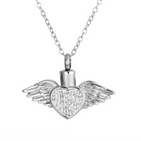 Stainless Steel Rhinestone Heart&Angel Wing Memorial Urn Necklace Pendant Women Keepsake jewelry for ashes cremation 1