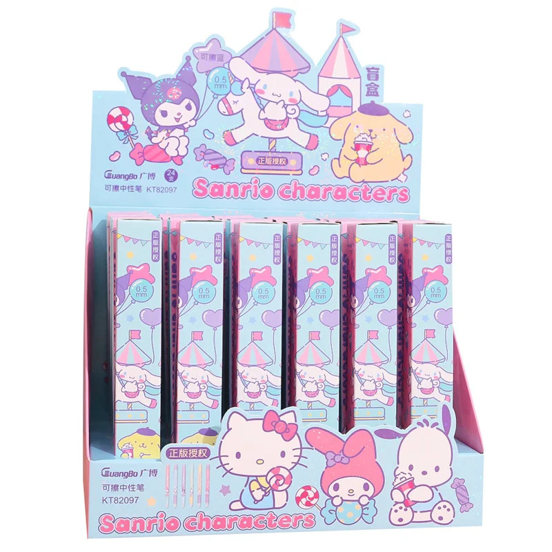 

24pcs/lot Sanrio Melody Cinnamoroll Cat Erasable Gel Pen Cute 0.5mm Blue Ink Neutral Pens Promotional Gift Office School Supply