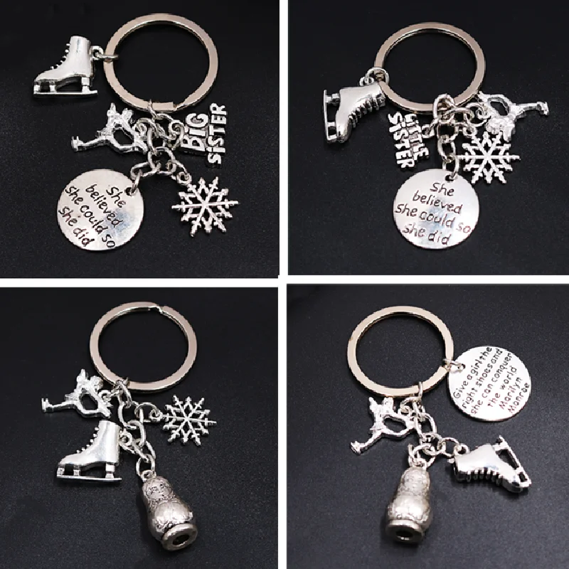 Porte-clés Décoratif Patin à Glace En Alliage - Flocon De Neige, Couleur Argent - Idée Cadeau Hiver