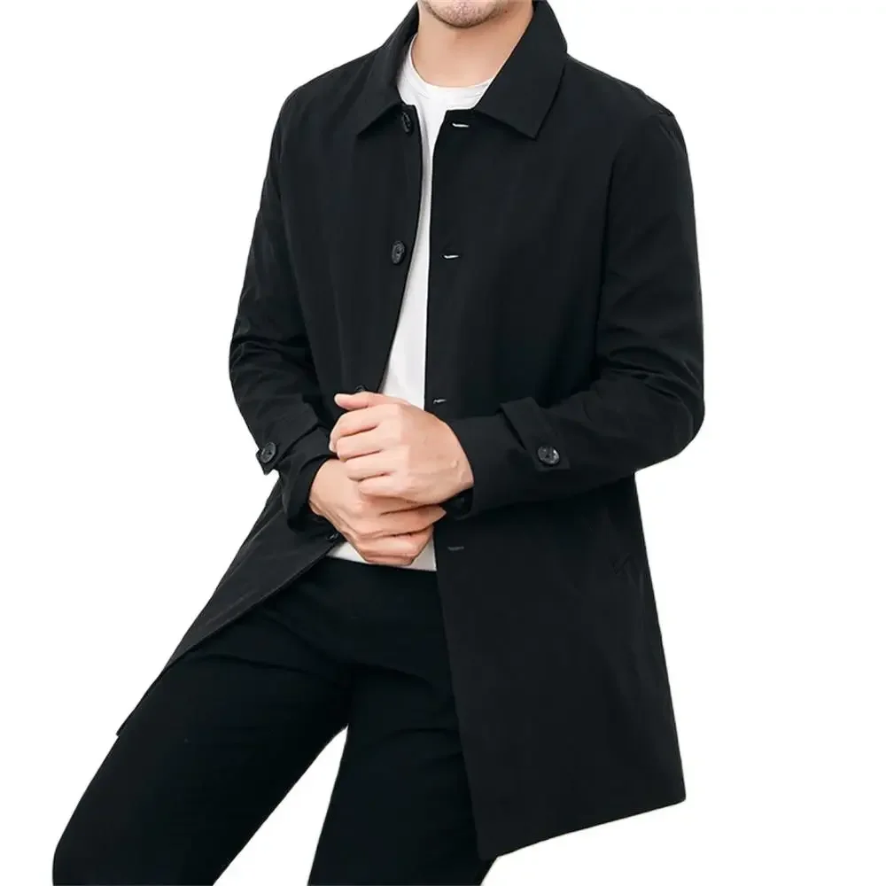 Men's Trench Coat Long Windbreaker Fashion Business Casual Loose Solid England Style Turn Down Collar Jackets