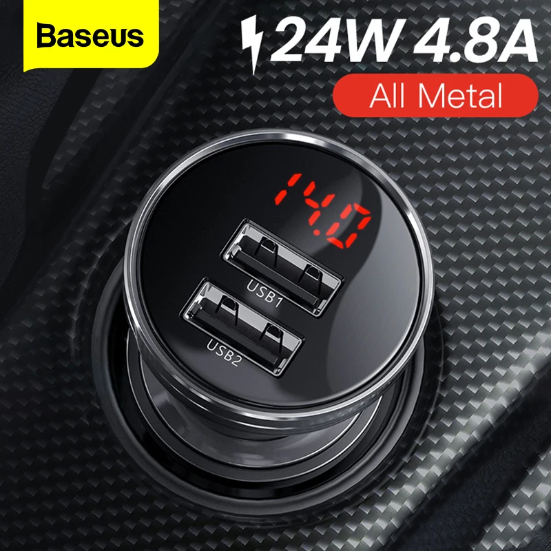 

Baseus 24W Metal Dual USB Car Charger 4.8A Fast Car USB Charger LED Auto Car Charging Adapter For iPhone Xiaomi Mobile Phone