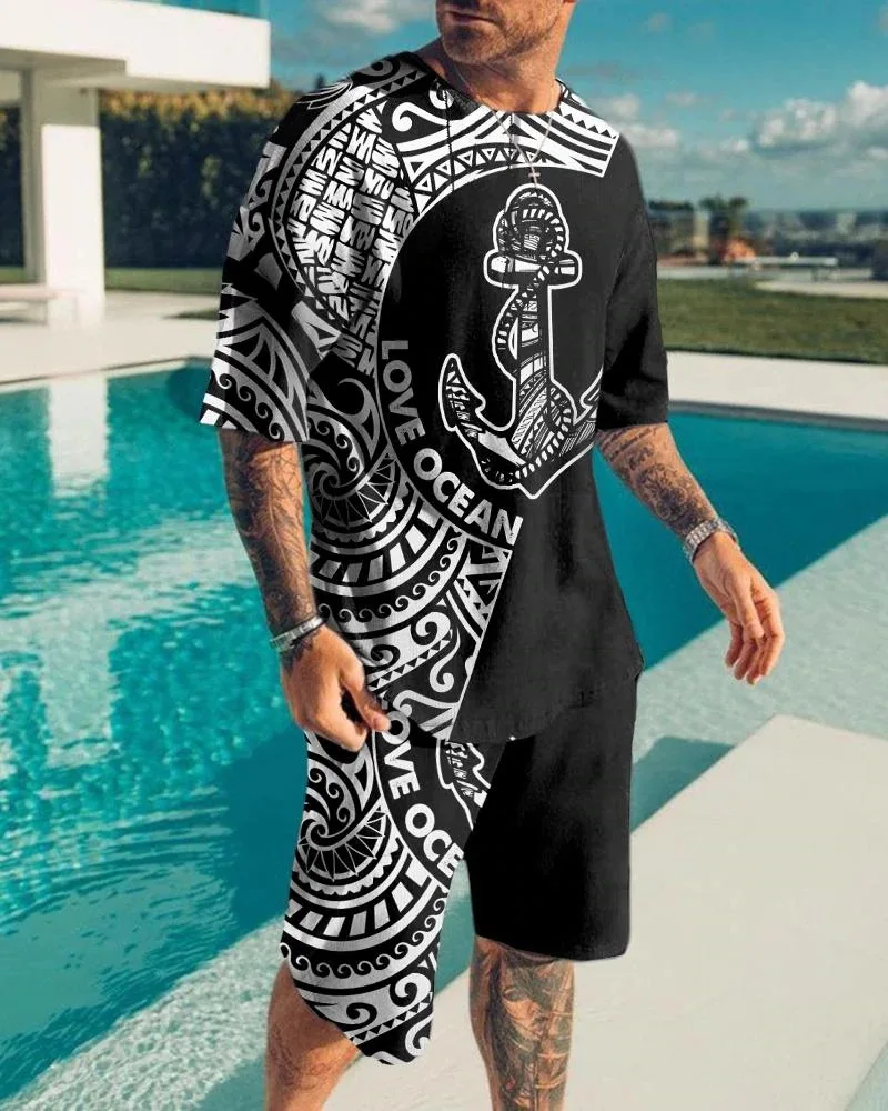 Men's Summer T-Shirt Shorts Set 2 Pieces Casual Tracksuit Oversized Streetwear Fashion Outfit Male Jogging Suit Outdoor Clothing
