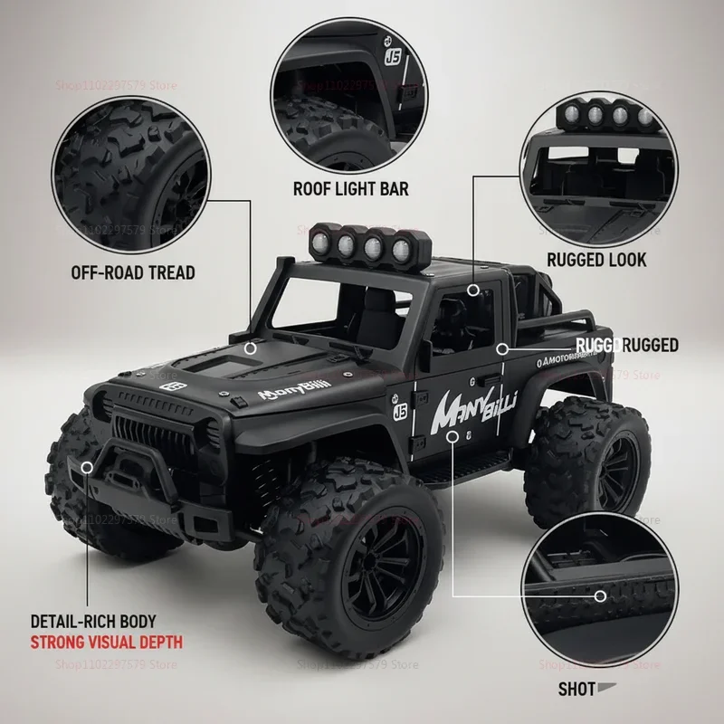 Crawler Buggy RC tout-terrain en action, soulevant un nuage de poussière sur un terrain rocailleux - Achetez le meilleur rapport qualité-prix