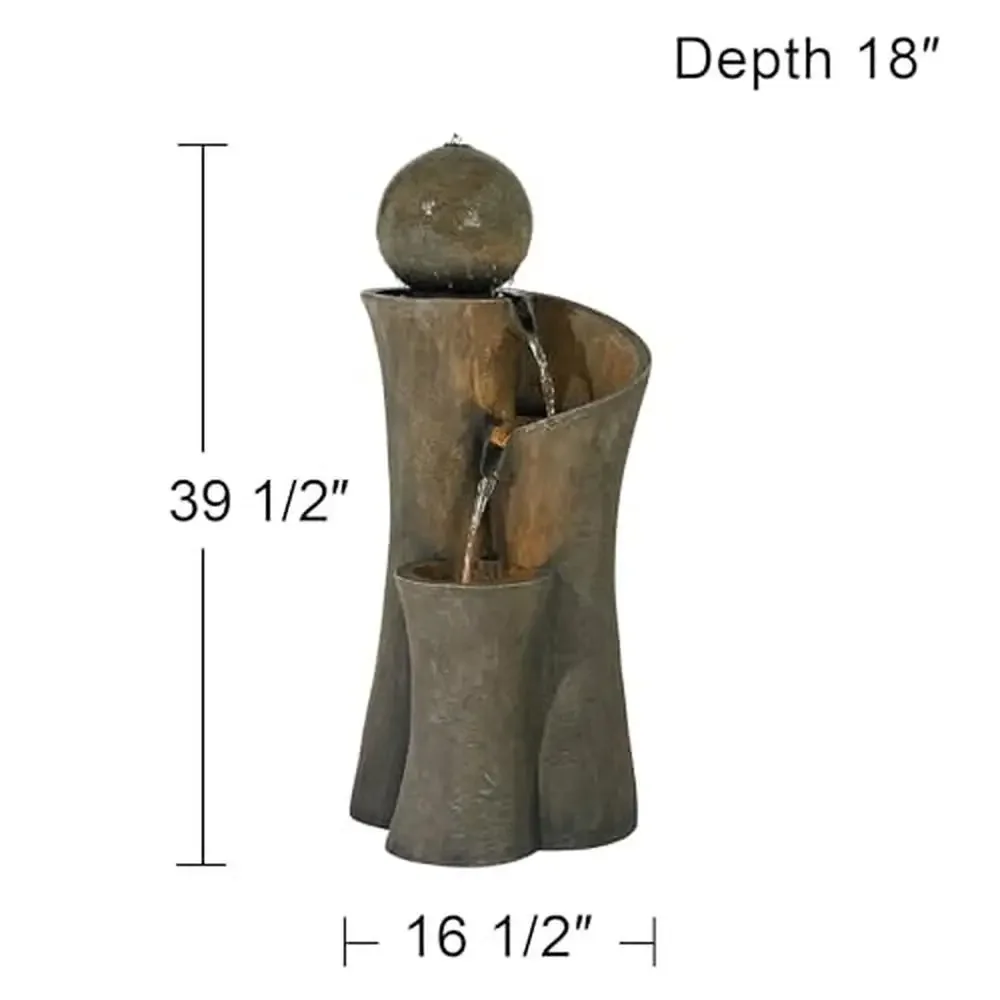Modern Outdoor Garden Water Fountain with LED Light Resin Zen Ball Feature 39.5" High Patio Yard Deck Home Circulating Waterfall