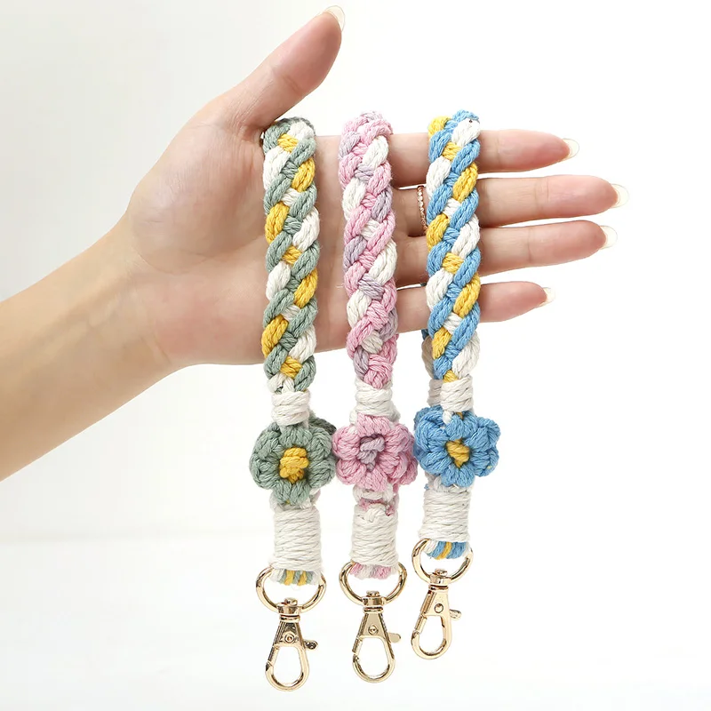 Bracelet tressé en macramé de style pastChev, porte-clés Boho, bracelet  porte-clés, lanière de poignet, porte-clés, accessoire de sac à main -  AliExpress