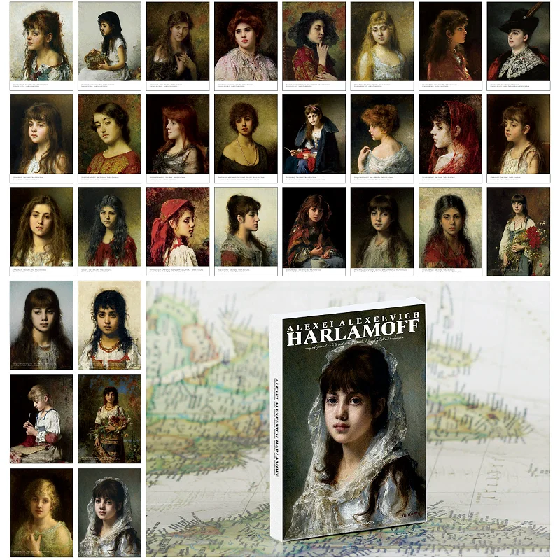 30PCS Alexei Harlamoff 유화 엽서 세트 - 러시아 예술 초상화 인사말 카드 클래식 아트워크 메시지 카드