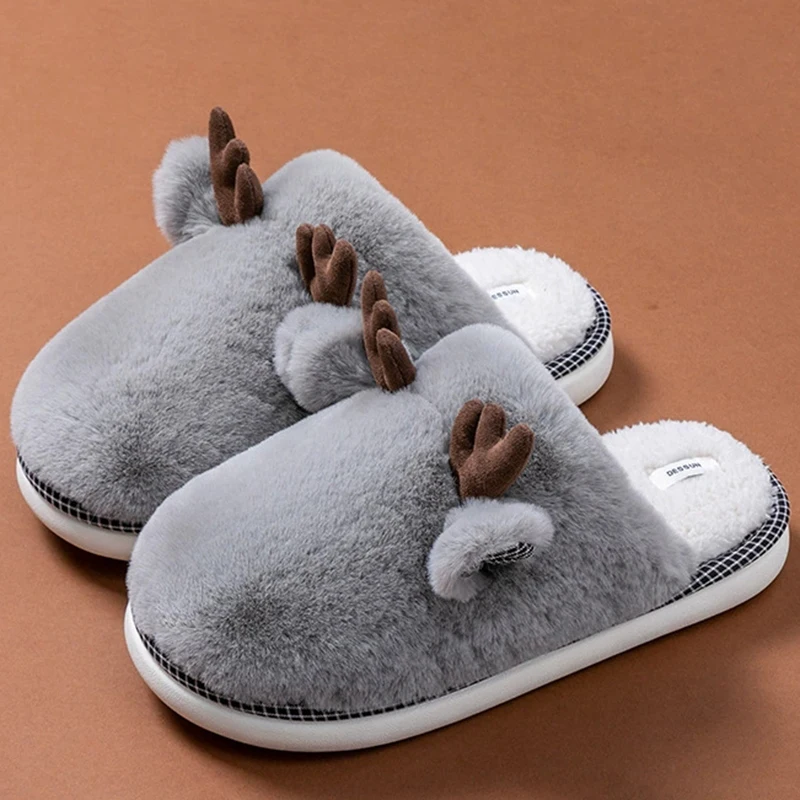 Cute Fawn Flurry Slippers Women 2025 New Indoor Thick Bottom Non Slip Plush Slippers Woman Fashion Round Toe Home Slides Ladies