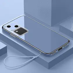 Square Plating Silicone Back Case with Straight Frame - Soft Rubber Protective Cover for Vivo V30 (Gs6D grey)