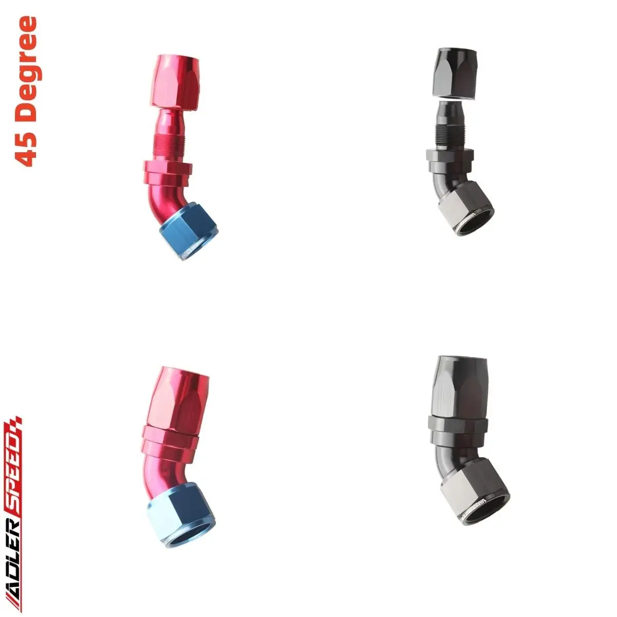 ADLERSPEED AN4 AN6 AN8 AN10 AN12 45도 회전 호스 엔드 피팅 어댑터 알루미늄 레드-블러/블랙/블랙-퍼플