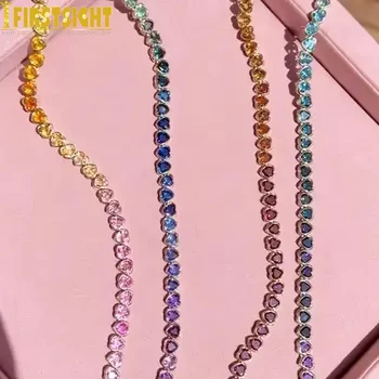 2025 New Iced Out AAA Cubic Zirconia Heart Tennis Chain Necklace Gold Color Rainbow CZ Charm Choker Hip Hop Jewelry For Women 1