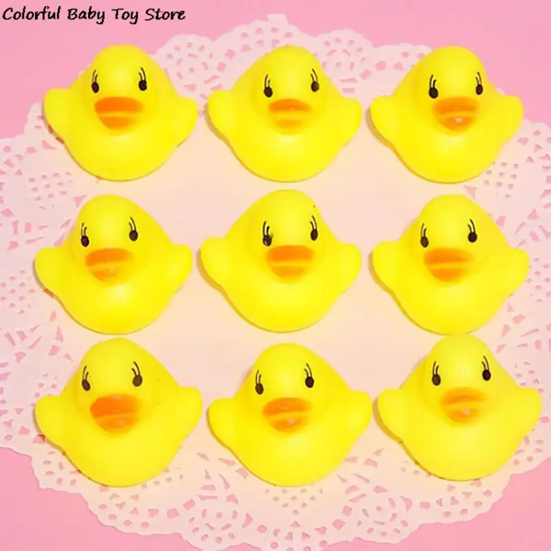 12pcs Cute Mini Yellow Rubber Float Squeaky Sound Duck Bath Toy Baby Bathroom Water Pool Funny Toys For Girls Boys Gifts 6
