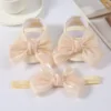 Lovely Baby Girls Shiny Baptism Shoes Headband Newborn Cute Bowknot Mary Jane Flats Set Children First Walker Flat 0-12 Months 3