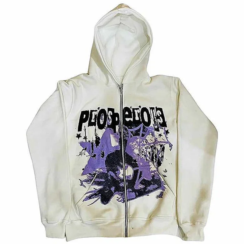

Goth Alphabet Print Hoodies Women High Street Harajuku Vintage Hip Hop Sweatshirt Women Casual Y2k Zip Up Hoodie Clothes Tops