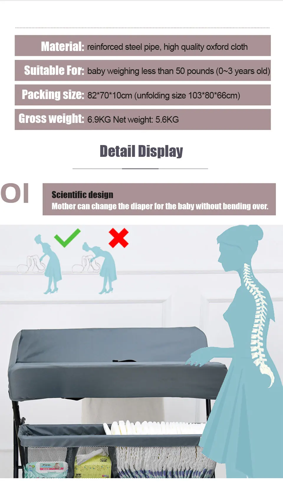 IMBABY Changing Table Portable Baby Changer Table Foldable Baby Diaper