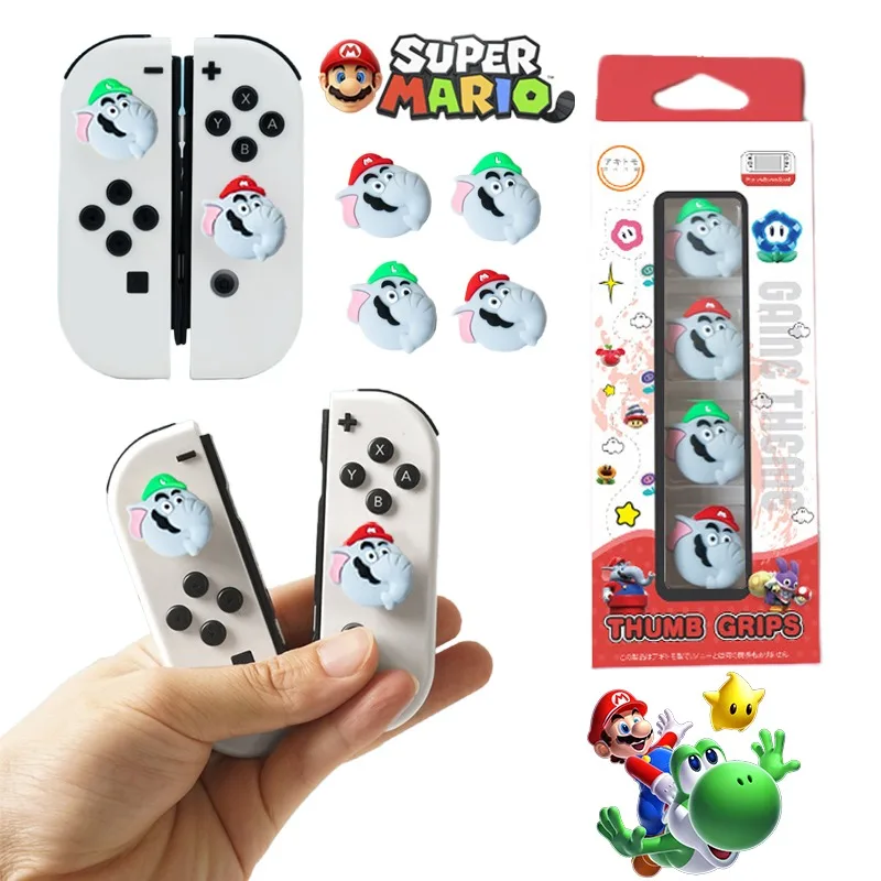 4 Pezzi Super Mario Bros Wonder Switch Thumb Stick Grip Cap Per Nintendo Switch Ns Oled Lite Joy-Con Buttons Case Elefanti Decor