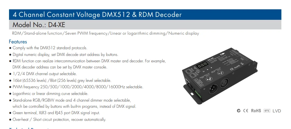 12V 楽器・音響機器 4チャンネル D4-XE デコーダー コントローラー PWM