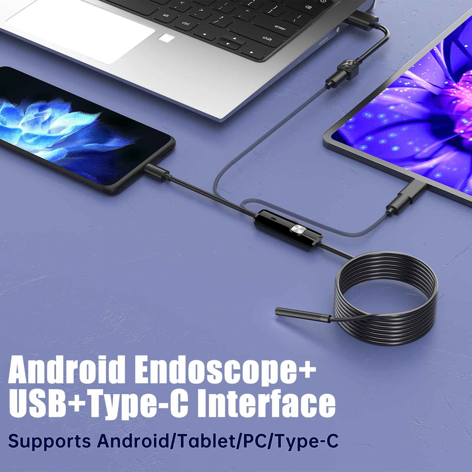 ENWOR-산업용 내시경 카메라, IP67 방수, 5.5mm, 7mm, 3in 1, 안드로이드 폰용, PC, USB, 내시경 카메라, 6led 조절 가능