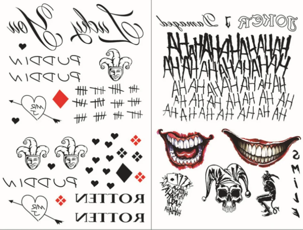 

9 Styles The Joker Tatoo Waterproof Fake Tattoo Sticker Halloween Suicide Squad Temporary Tattoo Horror Party Supplies New