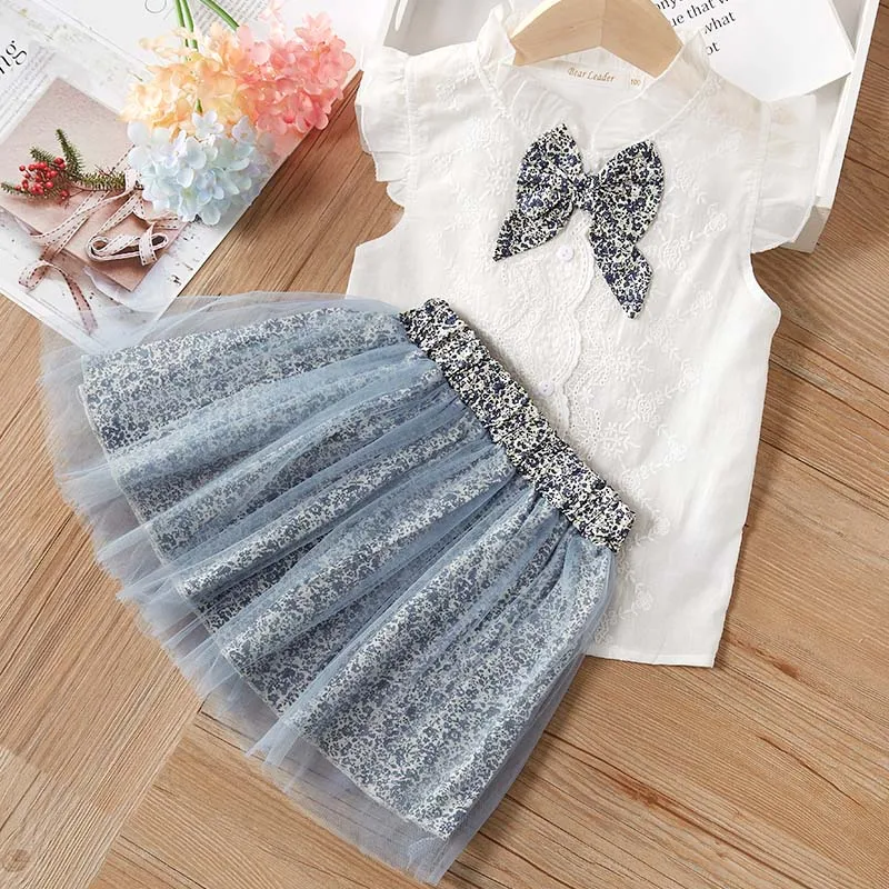 Bear Leader Girls Clothing Sets New Summer Sleeveless T-shirt+Print Bow Skirt 2Pcs for Kids Clothing Sets Baby Clothes Outfits 3
