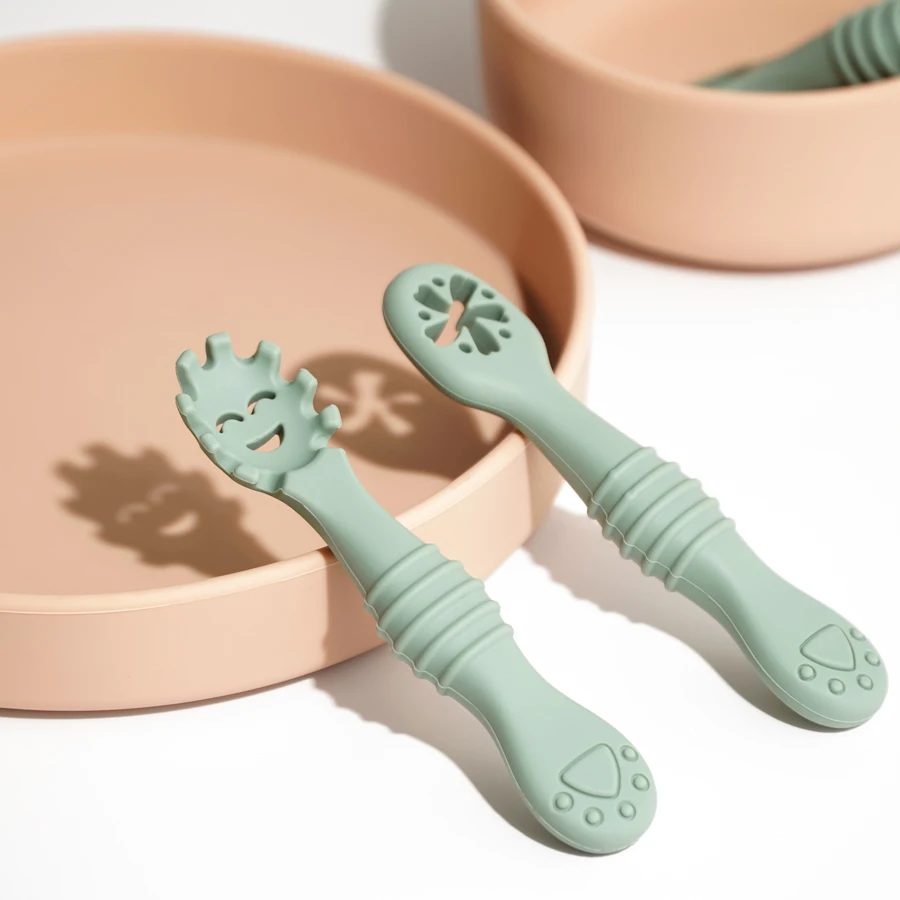 Mother Kids Baby Silicone Spoon Fork 3Pcs/Set Bebeb Feeding Food Baby Stuff Toddler Learn To Eat Training Items silicone feeding spoon silicone cutlery set learning spoons fork spoon set baby cutlery