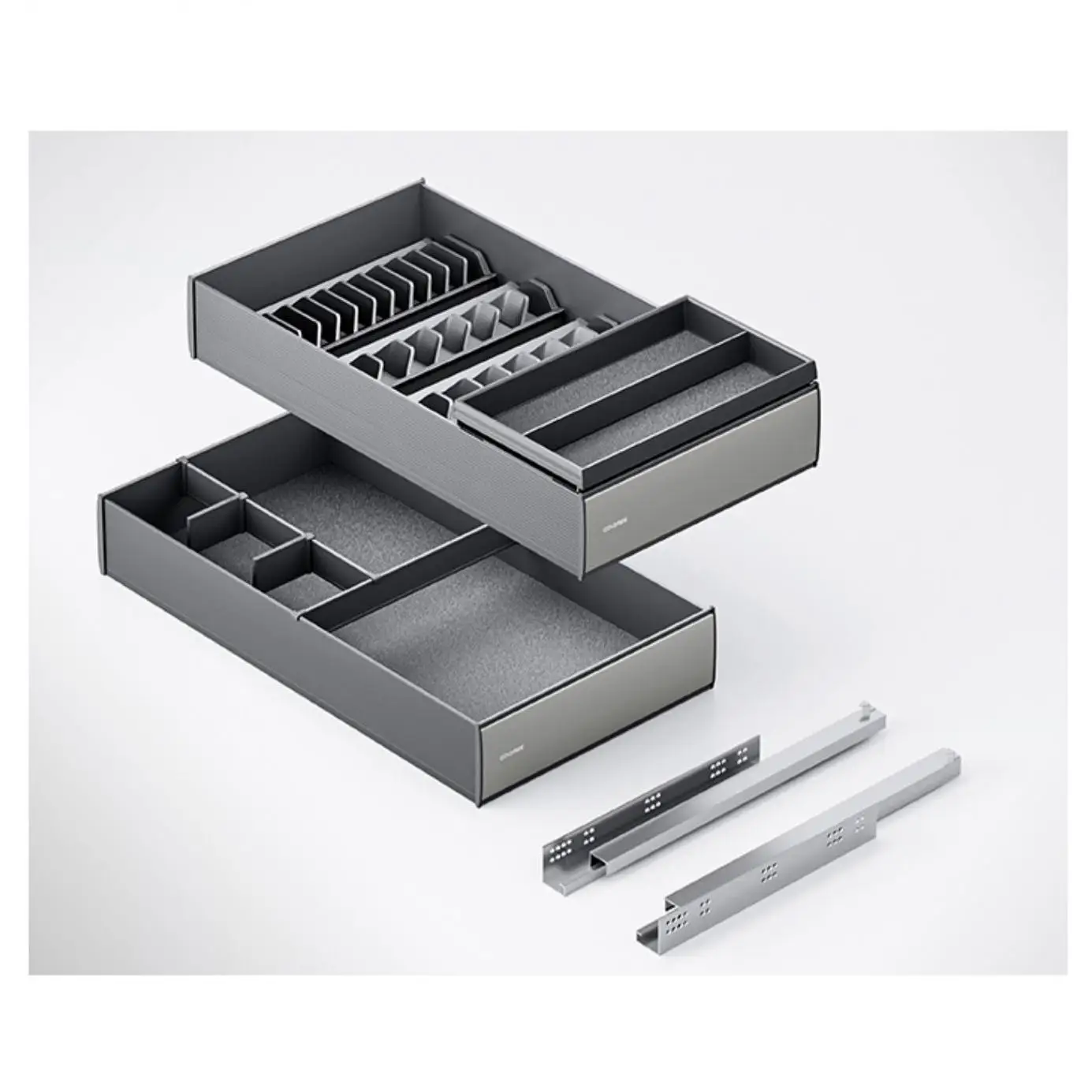 Goldmine Soft Close Drawer Slide Furniture Cabinet Drawer Aluminum Pull Out Plate Rack Pan Storage Set For Kitchen