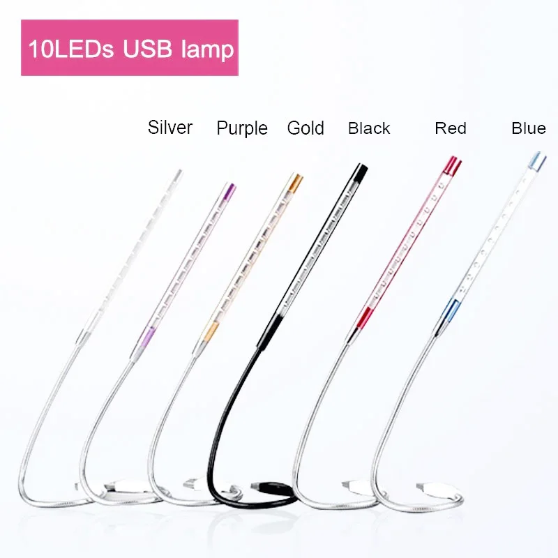

Portable USB 5V LED Light Lamp 10LEDs Flexible Book Reading Lights Camping Night Lights Table Lamps For Power Bank PC Notebook
