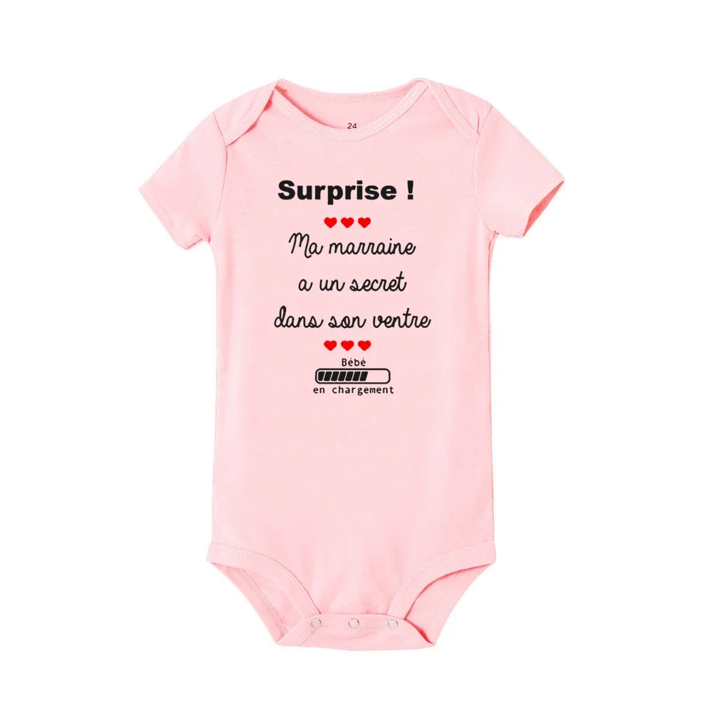 French Printed Godmother Pregnancy Announcement Baby Bodysuit Newborn Short Sleeve Jumpsuit Boys Girls Playsuits Infant Romper 5