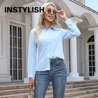 Chemise élégante pour femmes, chemisier en mousseline de soie à boutons, printemps été, décontracté, uni, manches longues, col rabattu, tuniques, chemisier OL, hauts 2