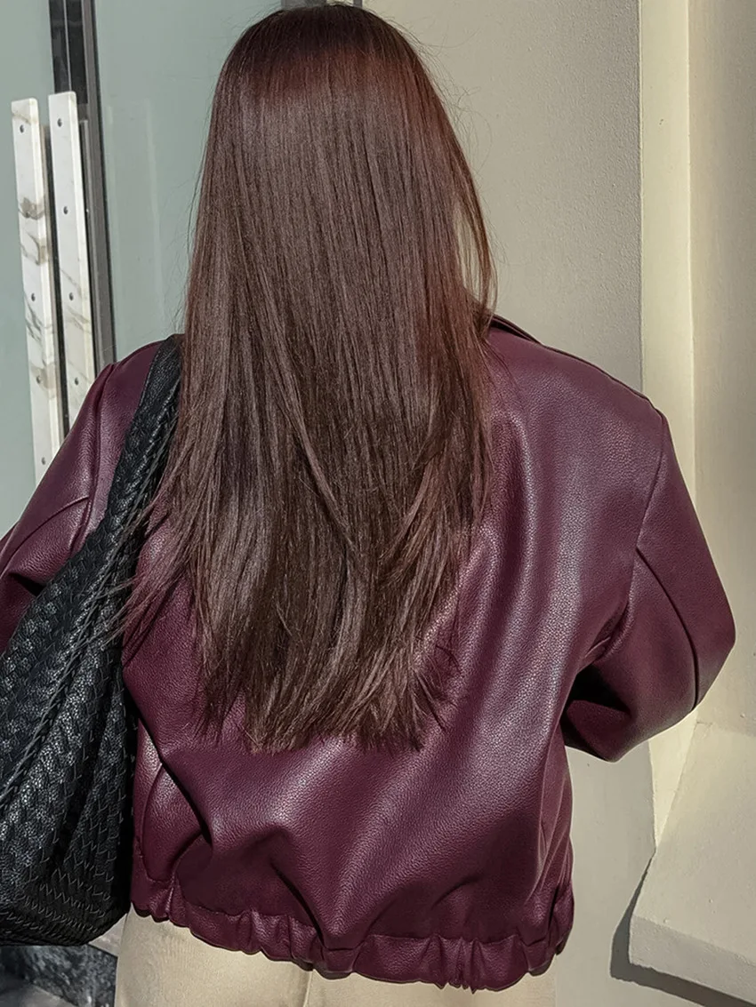 Angola Red Jacket Leather Motorcycle Street Fashion 2024 Autumn and Winter New Top Women's Elegant Coat
