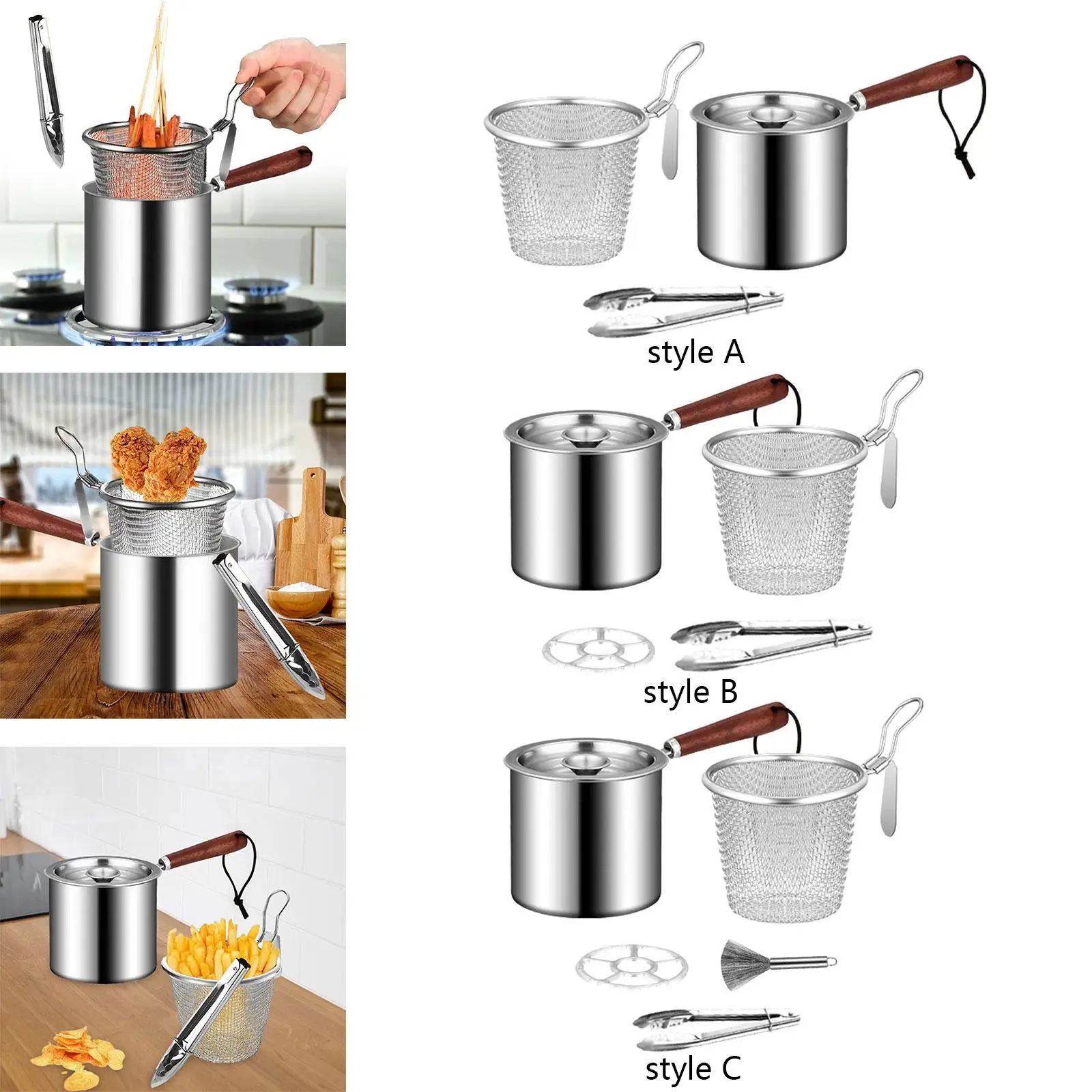 Deep Frying Pot with Lids Easy to Clean with Strainer Basket Japanese Tempura