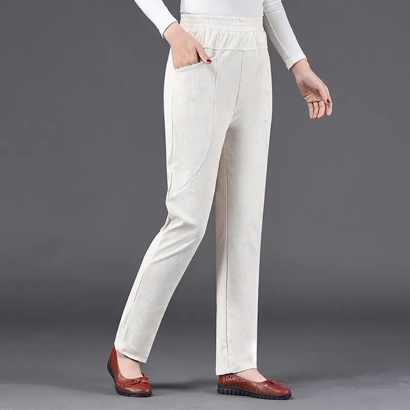 Autumn Winter Oversized Loose Casual High Waist Elastic Straight Pants Lady Simple Fashion All-match Solid Color Trousers Women
