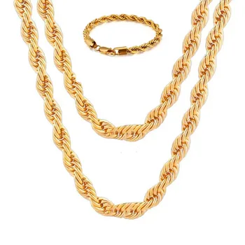 1 SET Wholesale 18K Gold 4MM Chain Rope Necklace Bracelets Set Fashion for Man Boy Lady Women Christmas Gifts Wedding 1