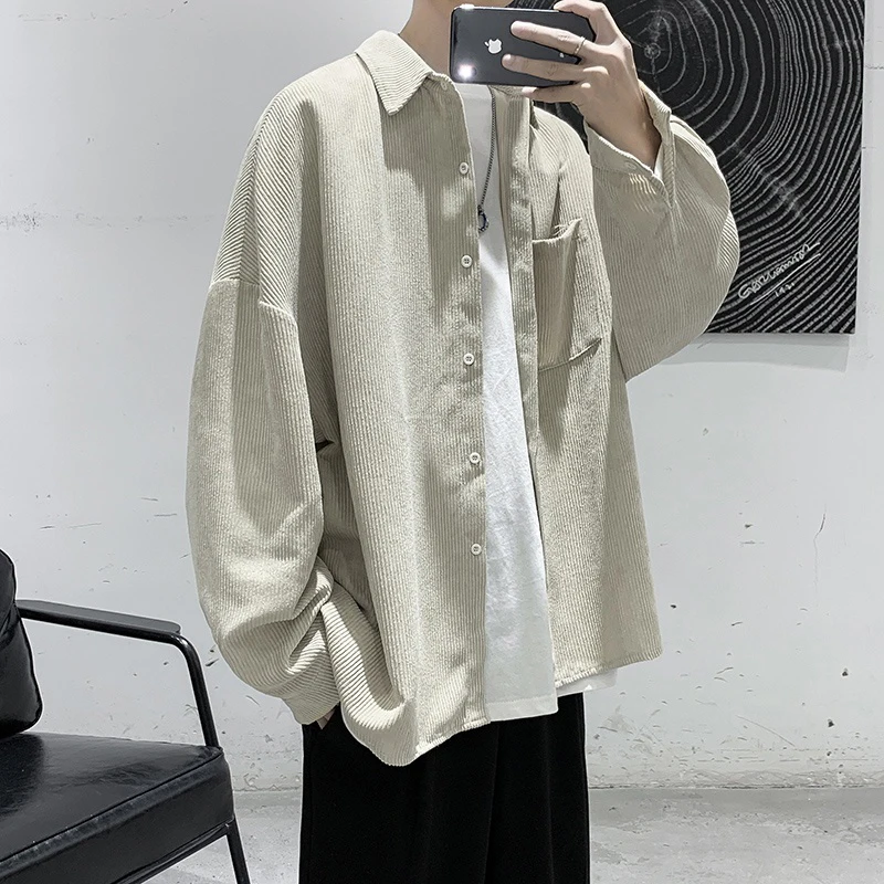 

High Quality Solid Long Sleeve Shirt Men Oversized Blouses Spring Sutumn New Fashion Japanese Harajuku Korean Vintage Cardigan