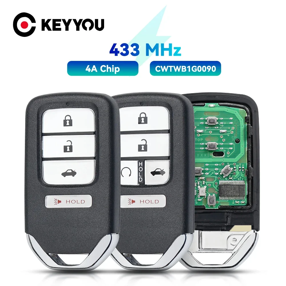 

KEYYOU For Honda Accord 2018 2019 2020 2021 Smart Key Remote Keyless Fob FCC ID CWTWB1G0090 4A Chip 4/5 Buttons 433Mhz