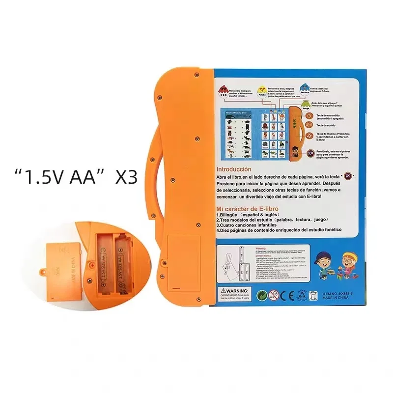 Electric Audio My E Book Educational Bilingual Kid Learning English Spainish Machine Bady Sound Board Cognitve Computer Toy 5