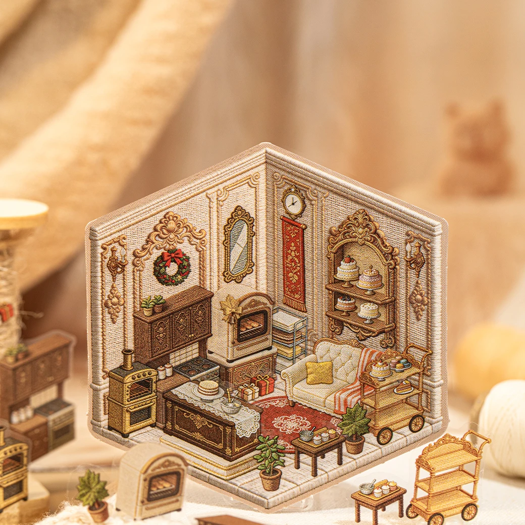 귀여운 빈티지 코티지 3D 판타지 캐빈 풍경 스티커북 DIY 포켓 캐빈 장면 축..