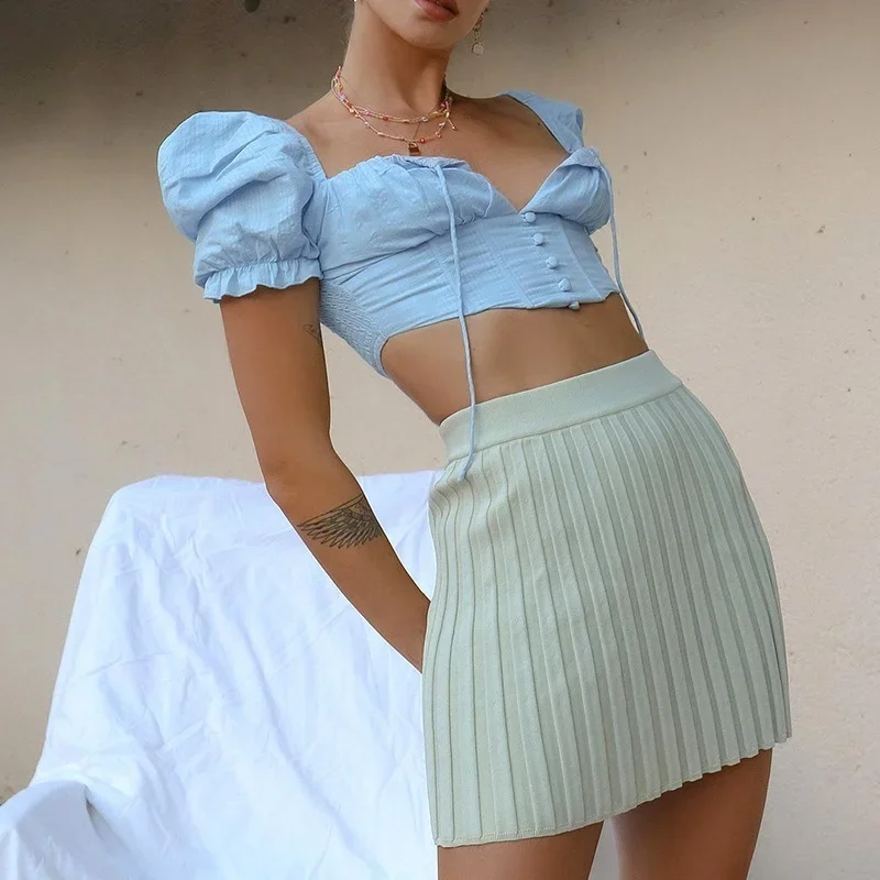 

Y2k Kawaii Mini Skirt Women 2024 E Girl Y2k Clothes Summer High-waisted Stretch Knit Sexy A-line Sweet Candy Pink Tennis Skirt