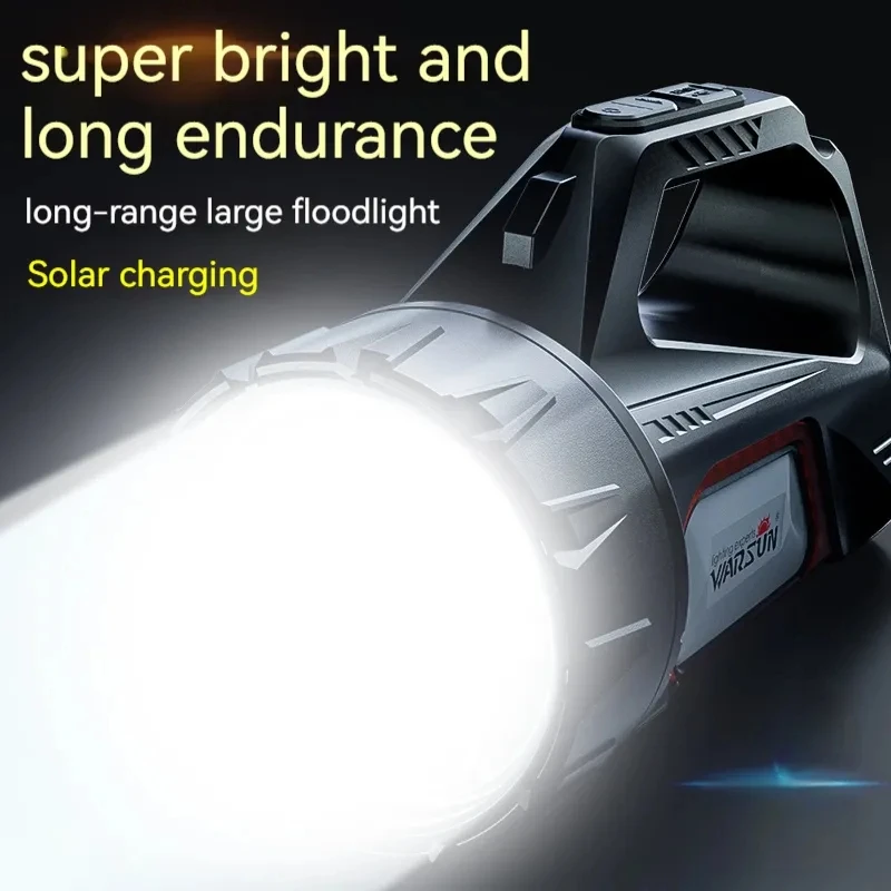 Solar Energy Searchlight Rechargeable Ultra Bright Camping Flashlights ABS Portable Powerful Lantern Torches For Hiking