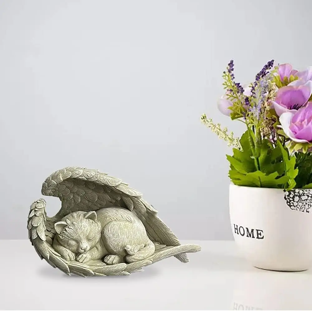 Cat Angel Memorial Statue Commemorates Our Lost,Cat Figurines is Placed in The Outdoor Garden or Tombstone,cat Statue Resin