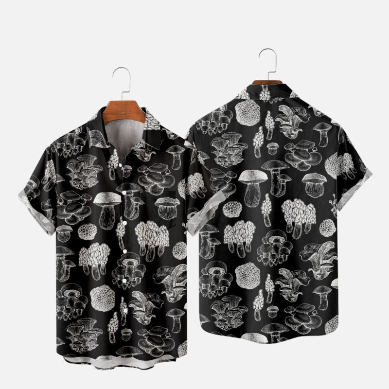 

Men's Fashion Hawaiian T-Shirts Mushroom 3D Print Cozy Casual One Button Shirts Short Sleeve Beach Oversized Clothes 3