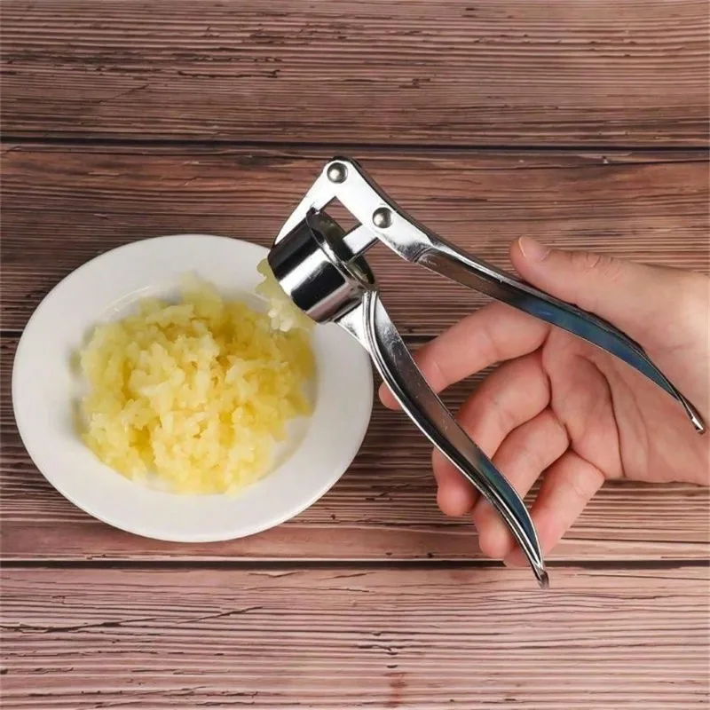 Heavy-Duty Stainless Steel Garlic Press - 3-in-1 Manual Crusher for Ginger/Nuts, Dishwasher Safe with  Non-Slip Handle