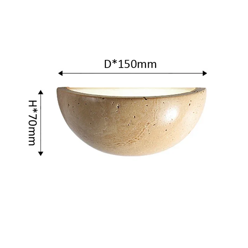 Nordic Wabi-sabi Style Yellow Travertine Cream Style Bedroom Bedside Living Room Background Wall Semicircular LED Wall Lamp