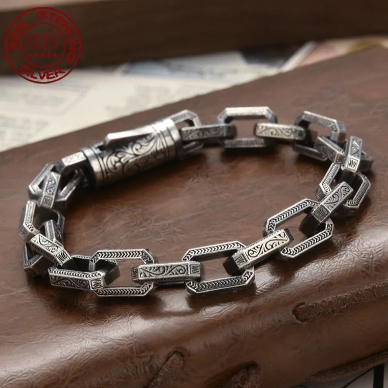 S925 Rattan Grass Pattern Bracelet Creative Design Personalized Retro Handmade Men's Bracelets Fashion Women Jewelry
