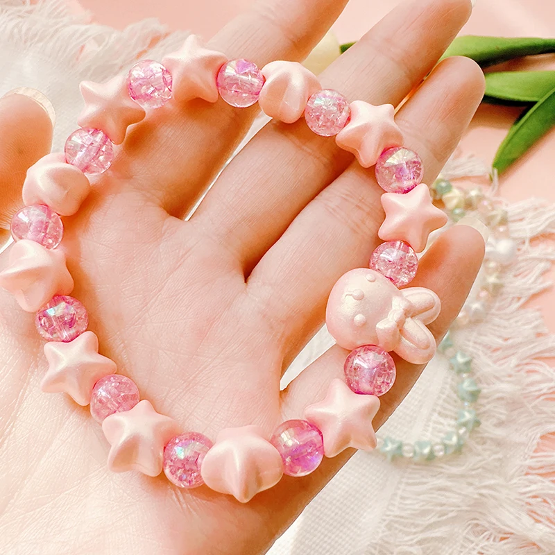 1PC Star Shape Charm Bracelet Pink Beaded Rope Bracelets Women Girl Jewelry  Gift