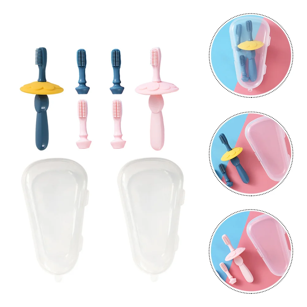 

2 Sets of 0-3 Years Children Daily Oral Care Tooth Brush Silicone Toothbrush