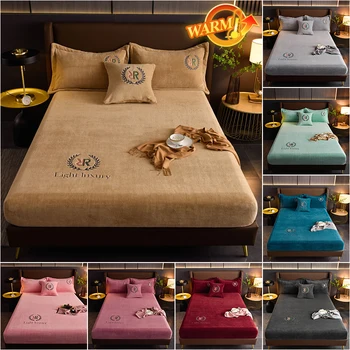Housse de matelas en velours épais, couvre-lit de couleur unie de haute qualité, en Latex, élastique et doux, 160/180/200x200cm 1