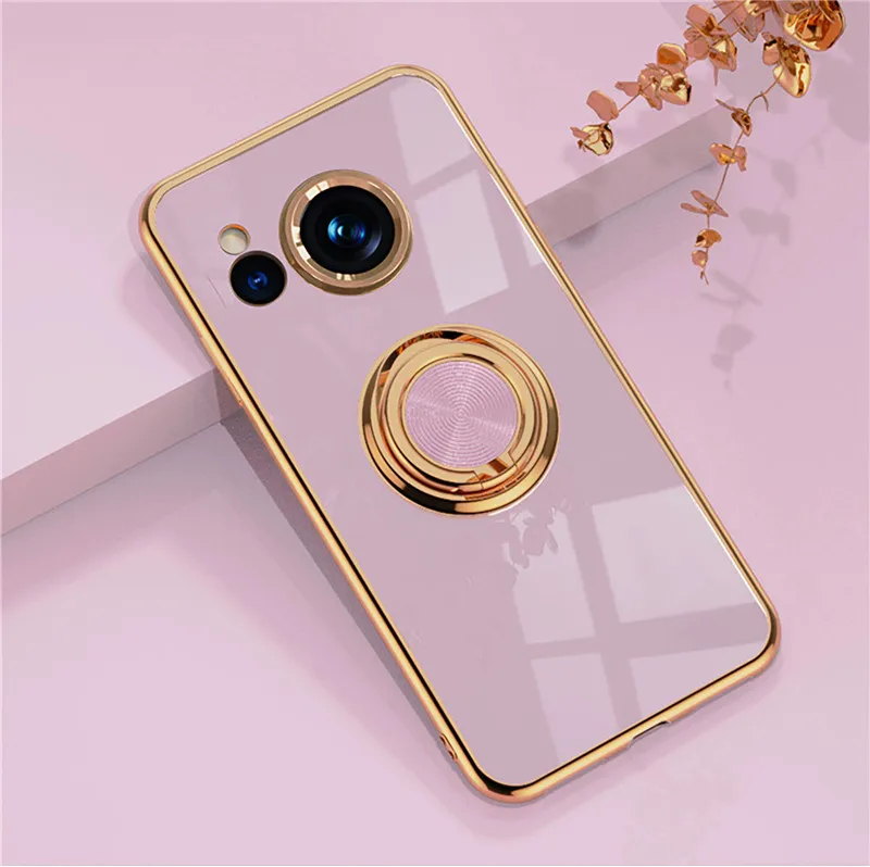 Magnetic 6D Plating Silicone TPU Case with Ring and Stand