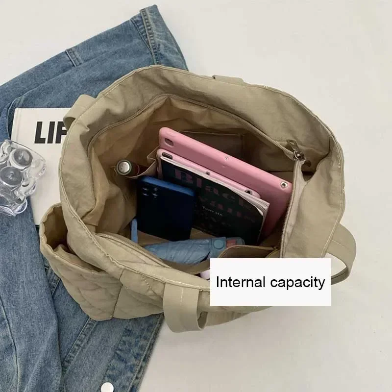 Korean Ins Women's Tote Bags Large Capacity Shoulder Bag Lightweight Soft Nylon Handbag For Daily Shopping Travel Top-Handle Bag